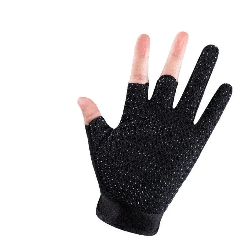 Pair of knitted sun protection windproof cycling fishing gloves in Cool Blue Black Blue