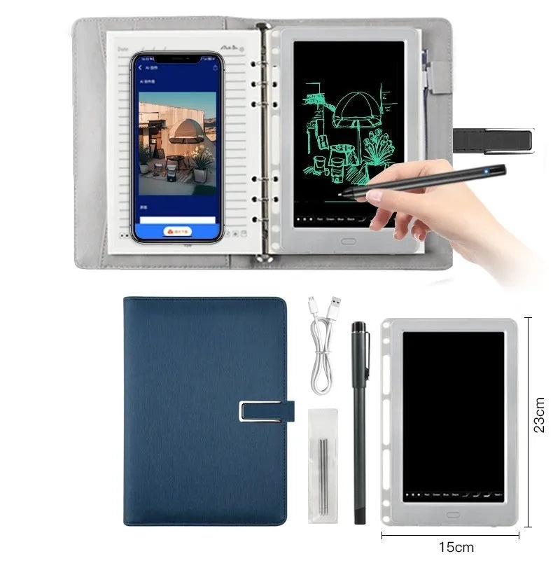 85-inch electronic writing pad with Bluetooth, smart pen, and USB cable in stitching appearance design