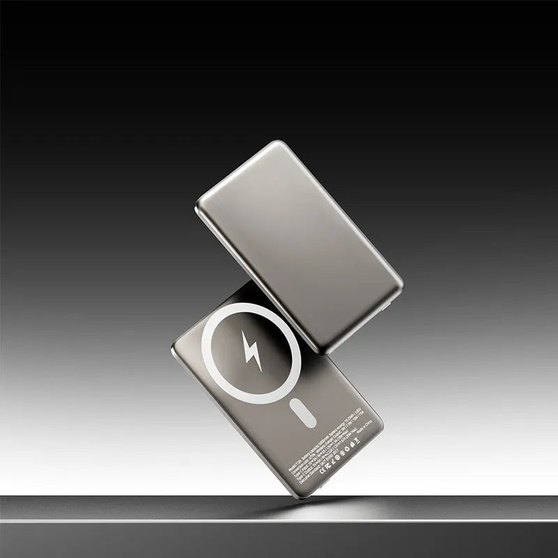 Gun grey magnetic wireless power bank with PD20W and 15W charging in slim alloy case