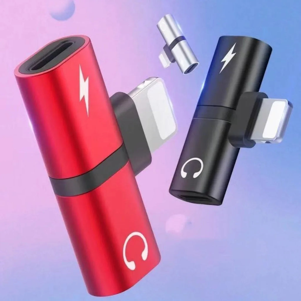 Alloy 2-in-1 audio adapter for Apple phones, available in five colours including black and gold