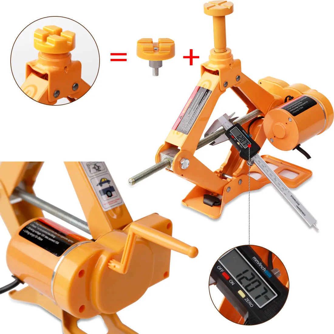 Yellow steel car electric jack set with hydraulic system and electric wrench