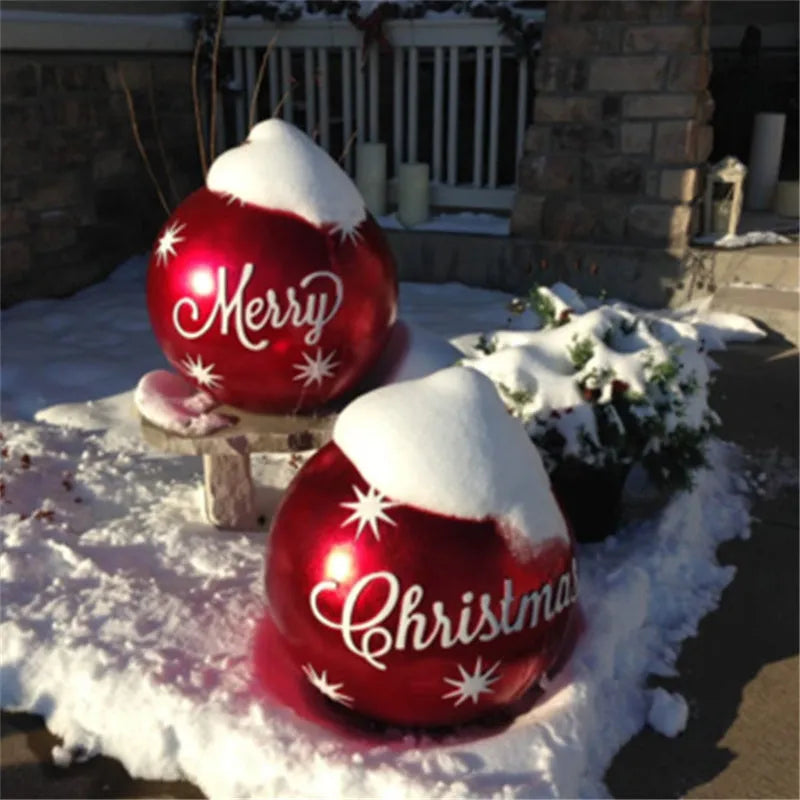 Large red and white striped inflatable PVC Christmas ball ornament with a 60cm diameter.