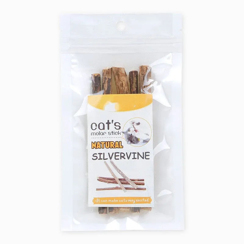 Five 15g pet cat molar rod dental chews in molar rod flavour for adult cats teeth cleaning