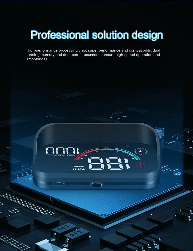 Black head-up display car GPS speed compass projector with USB cable for universal vehicle installation