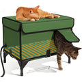 Green foldable cloth cat cage with insulation, shown outdoors.