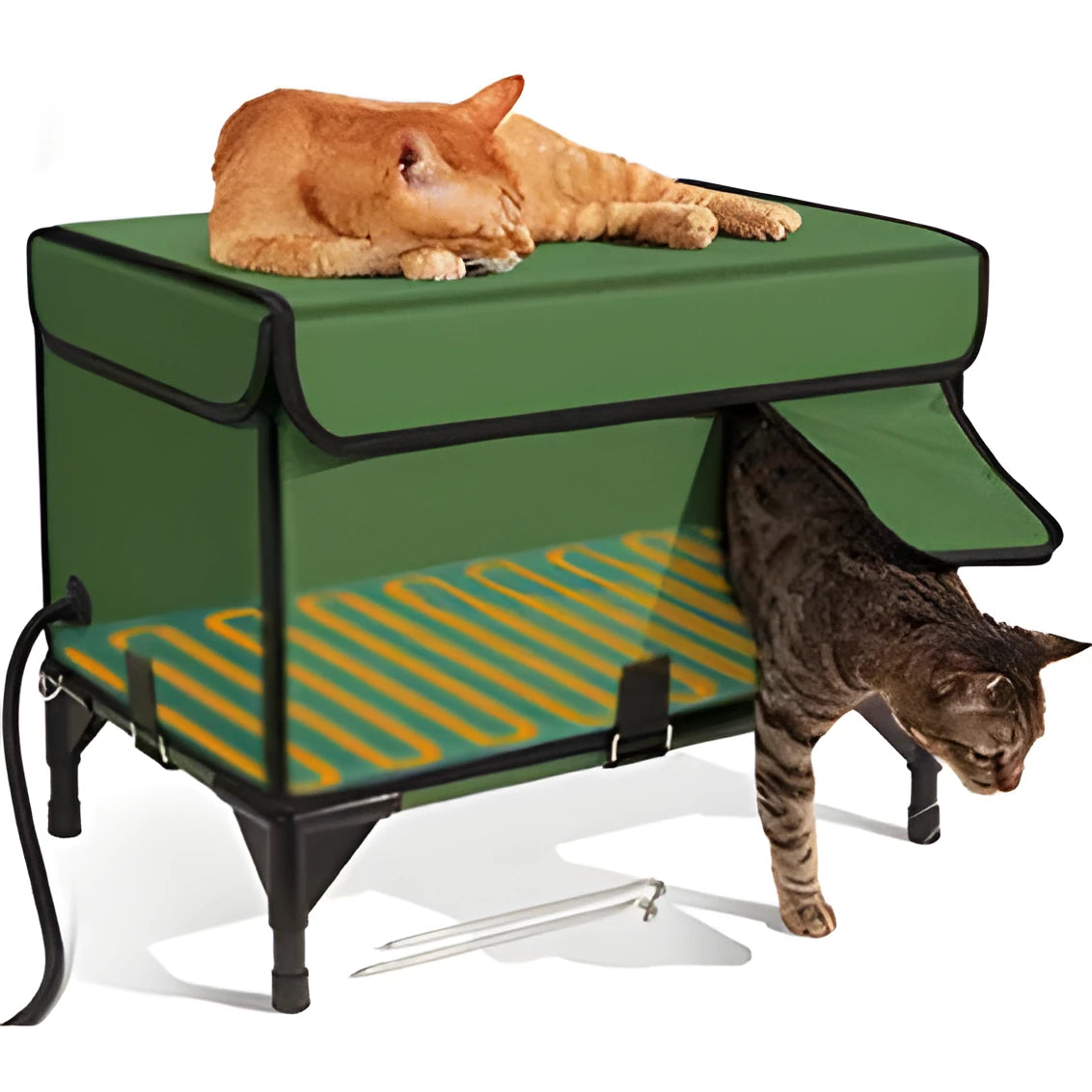 Green foldable cloth cat cage with insulation, shown outdoors.