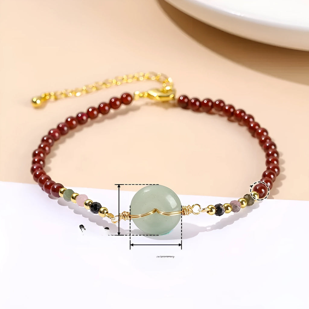 Crystal agate bracelet with round beads and garnet safety buckle in Chinese design