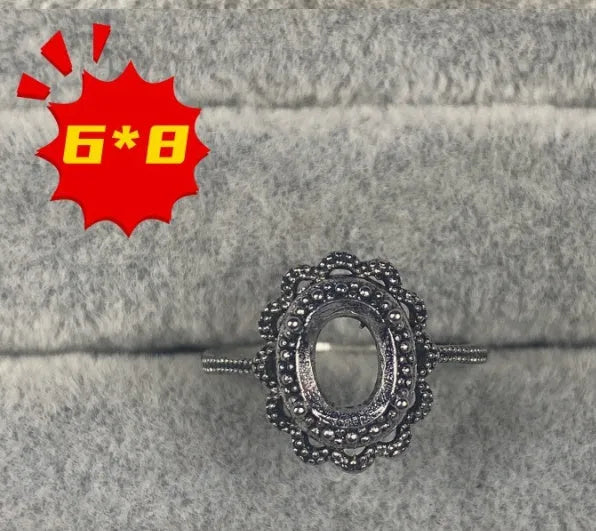 Korean style open mouth ring with oval denier stone and five-pointed star design on copper with electroplating