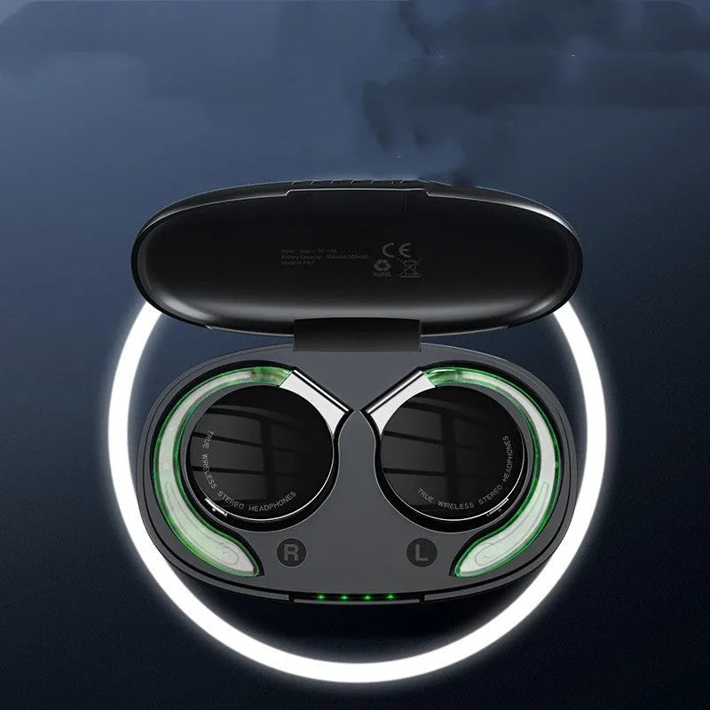 Black and white wireless Bluetooth sports earphones with in-ear plugs