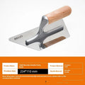 Stainless steel putty scraper with wooden handle showing three blade size options for floor and wall application