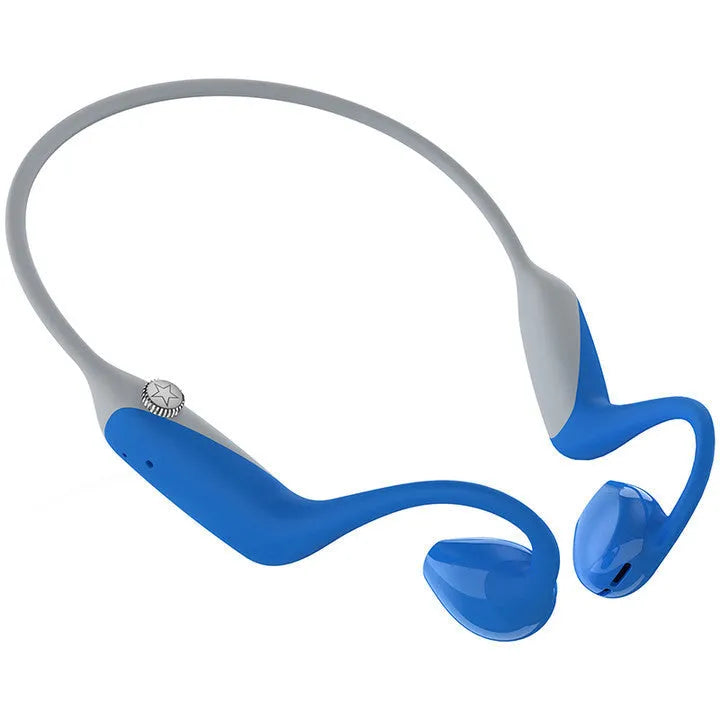 Bone conduction air conduction open sports Bluetooth headset in blue with ear hook design
