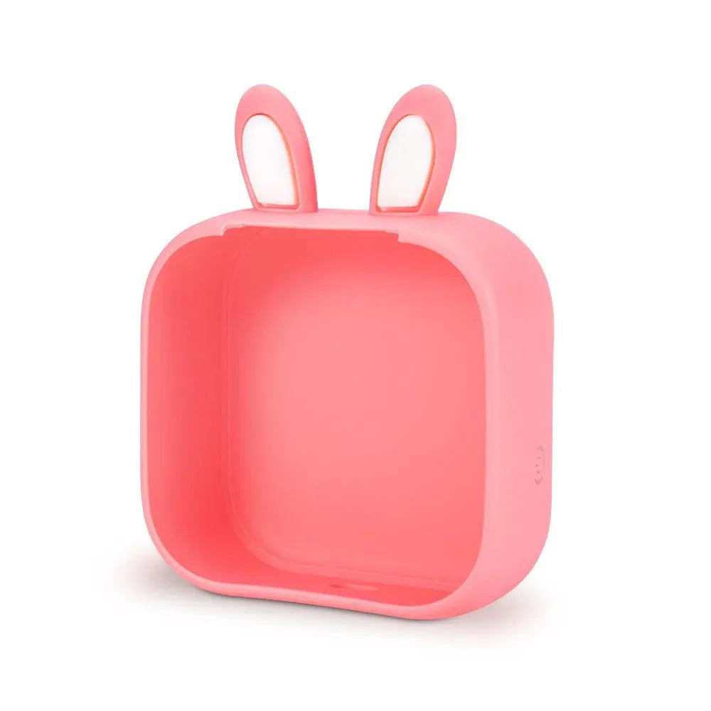 Mini pink thermal printer with rabbit ear protective case and USB charging cable