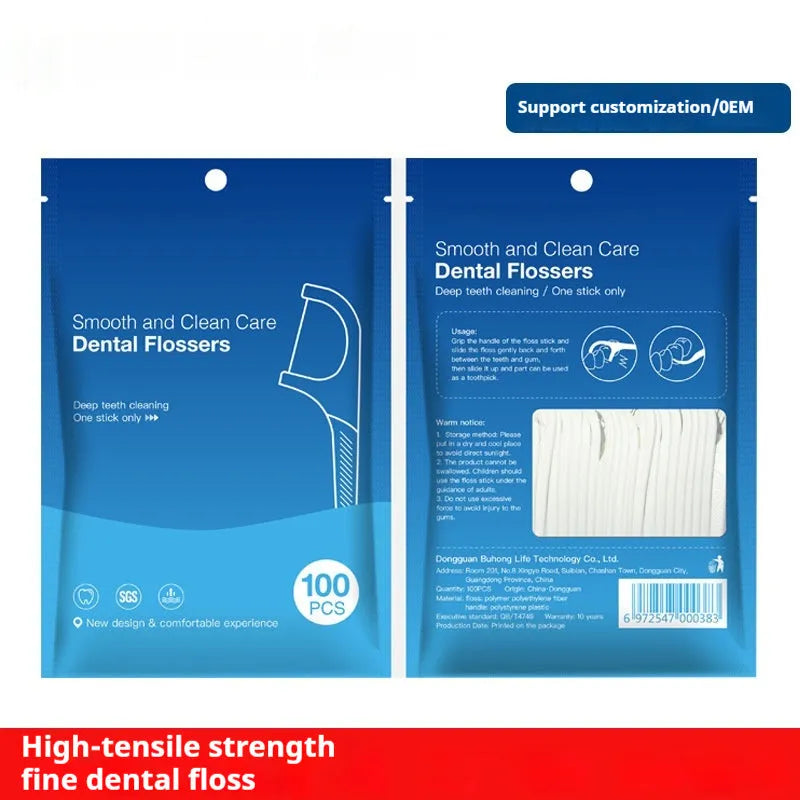 Disposable dental floss in portable bag with individually packaged strands for hygienic daily use