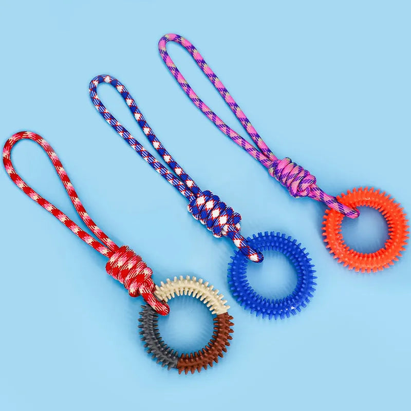 43cm braided rope dog chew toy with multiple coloured strands for aggressive chewers