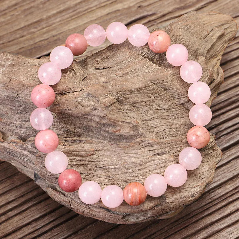 Adjustable stone bead yoga necklace and matching bracelet set with long fringe crystal drop pendant.