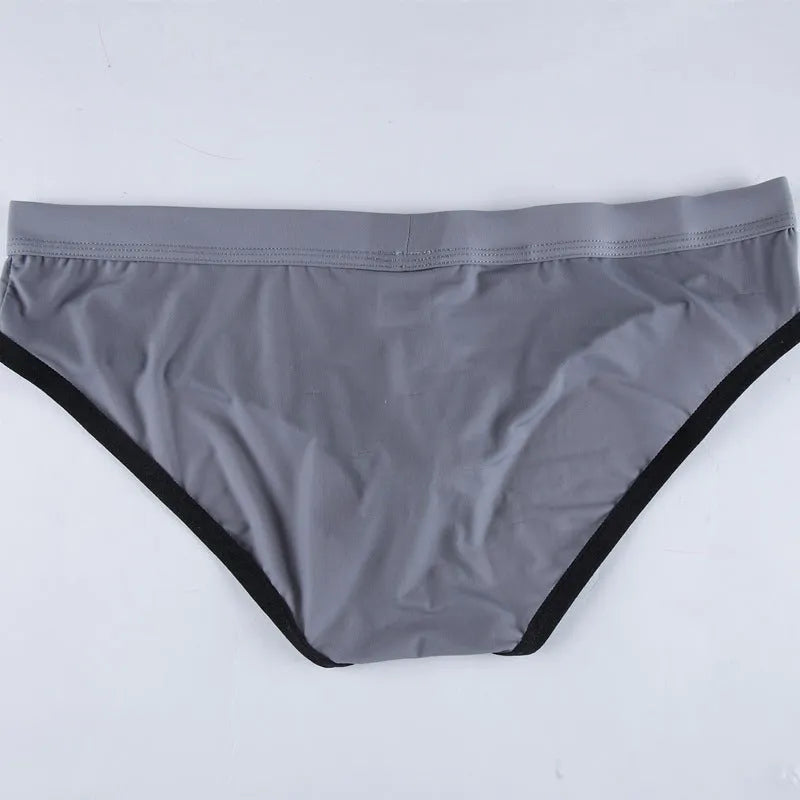 Men's ice silk bazooka briefs in seven colours showing mid-waist design and bullet separation
