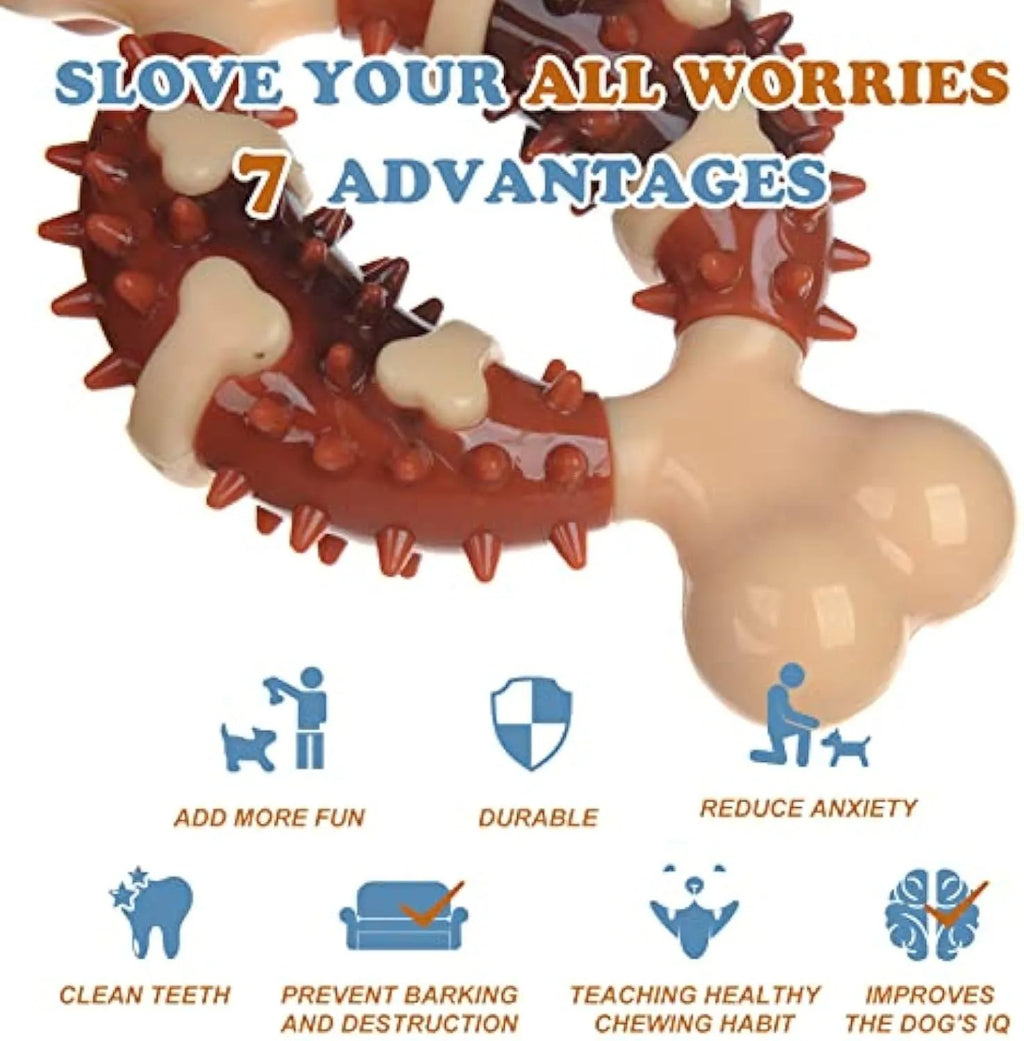Natural rubber bone-shaped dog chew toy for dental health.