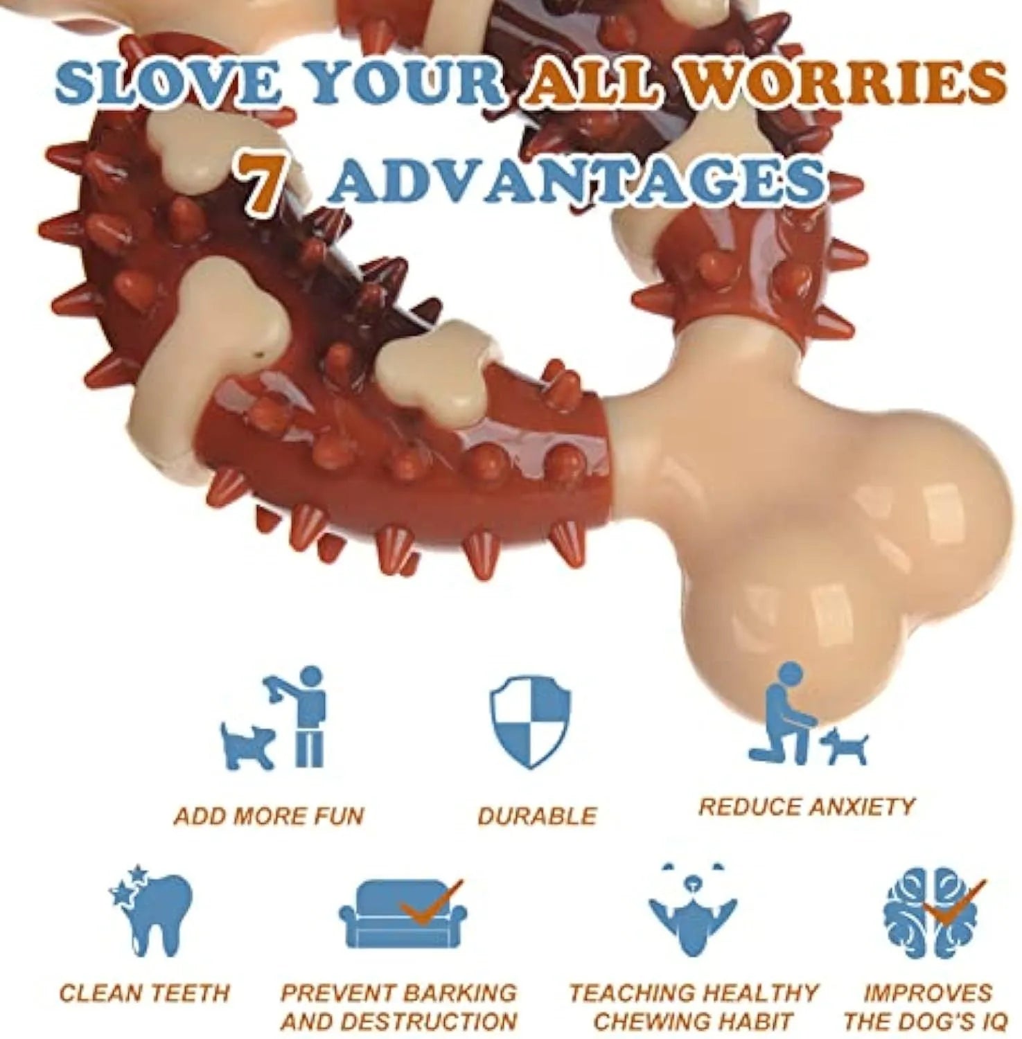 Natural rubber bone-shaped dog chew toy for dental health.