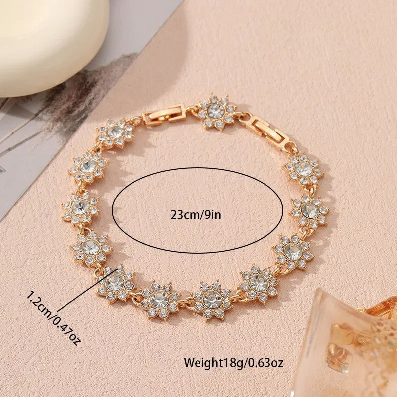Flower-shaped zinc alloy bracelet with electroplated finish and colourful crystal accents