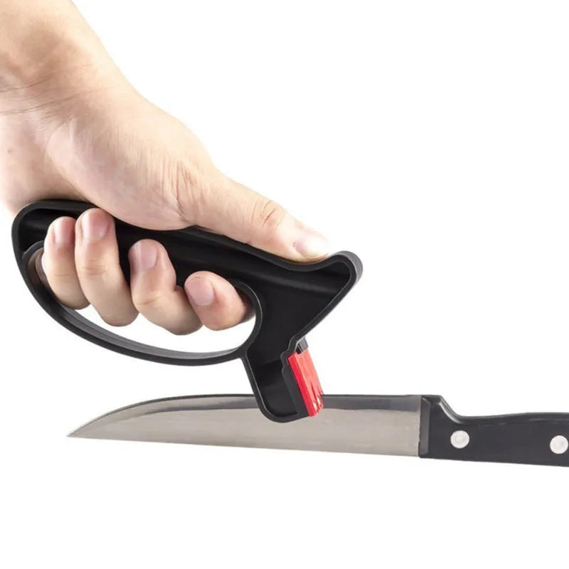Black handheld 2-in-1 knife and scissor sharpener with tungsten steel blade