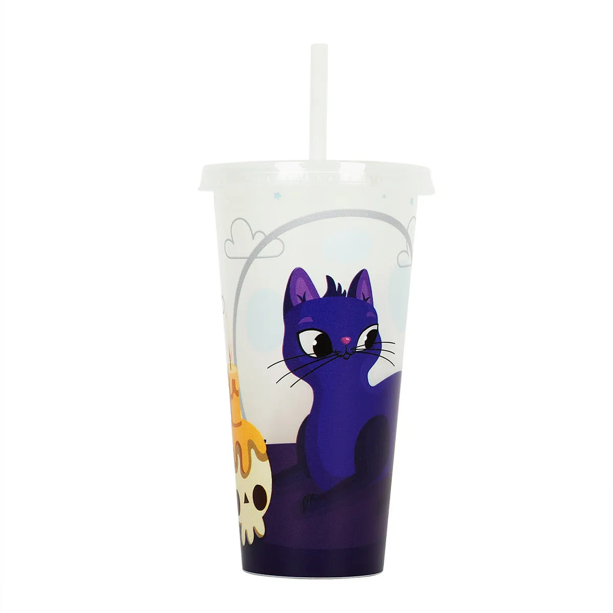 Halloween luminous plastic sippy cup with straw, 720ml capacity, in assorted colours.