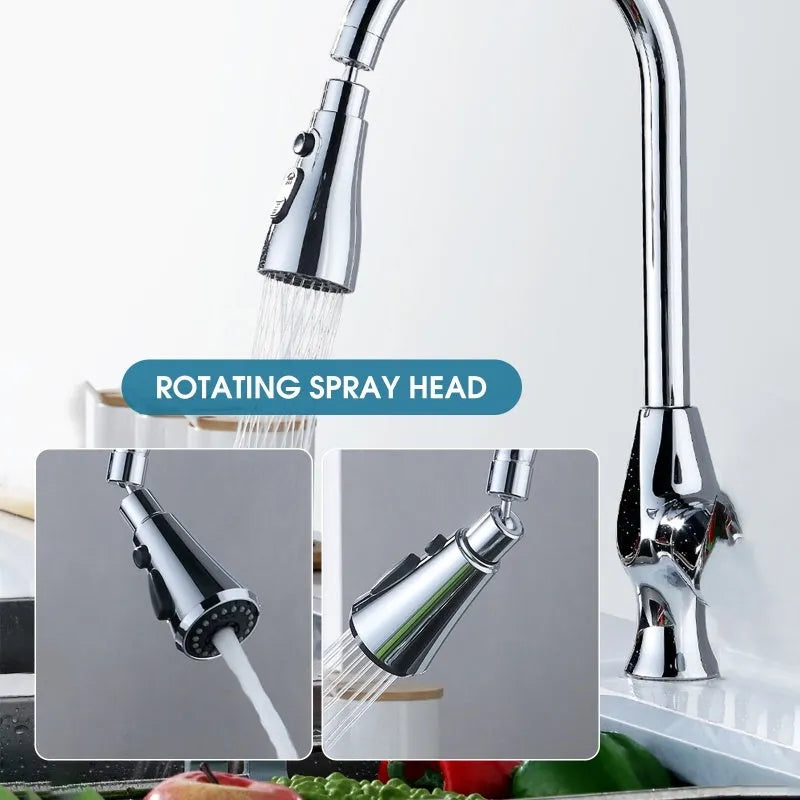 Universal pressurised faucet sprayer adapter with rotating head in silver finish