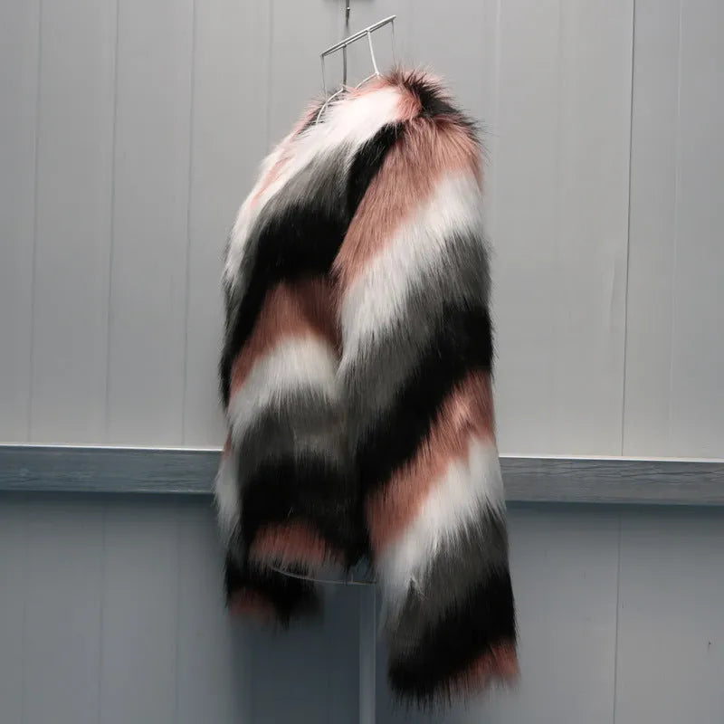 Korean style women's short leather coat with faux fur O-neck collar in picture colour