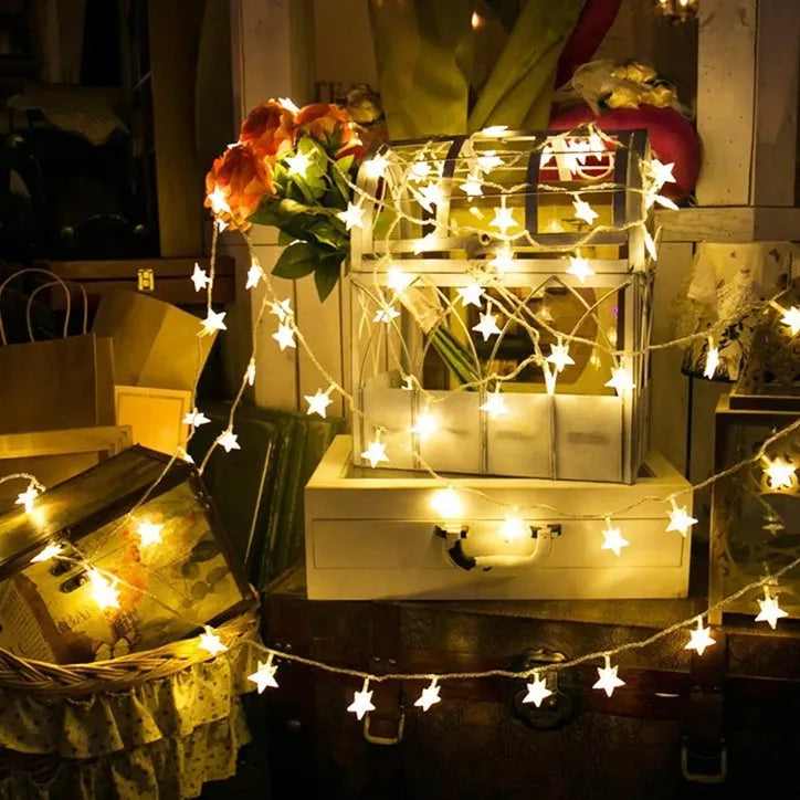 3 metre long LED star light string with 20 warm white glass lights for outdoor holiday decoration