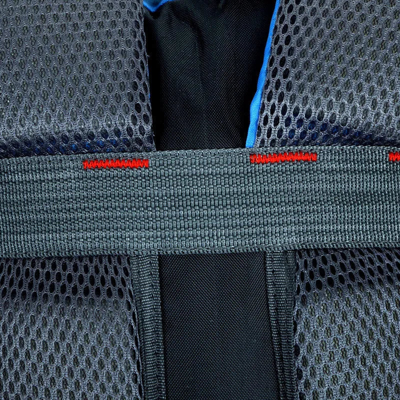 Large red Oxford cloth travel backpack with double straps, showing front zipper and square vertical shape.