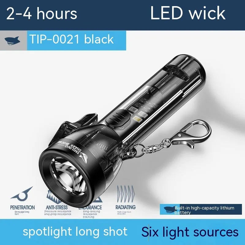 Black portable USB rechargeable outdoor flashlight with charging cable