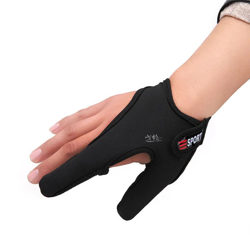 Two finger fishing tackle glove showing diving cloth back and microfiber palm in available colours
