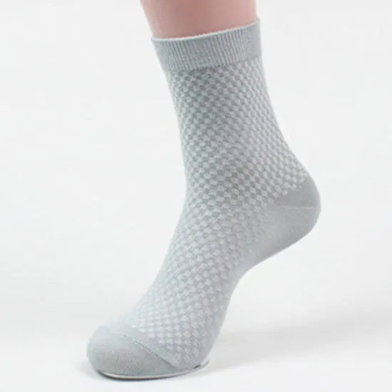 Men's bamboo fibre business socks with a small square pattern in grey blue colour