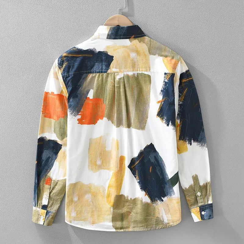 Women's loose-fit long sleeve cotton cardigan in a printed colour pattern