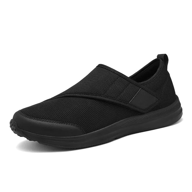 Round-toe mountaineering walking shoes with mesh upper and Velcro strap in multiple colours.