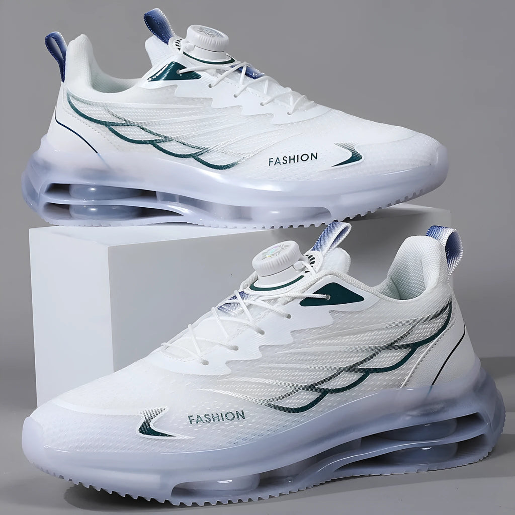 White rotating button casual shoes with mesh upper and rubber sole