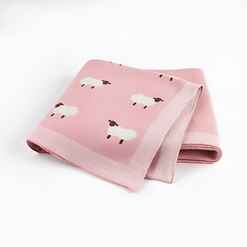Pink and grey 100% cotton baby sheepskin blanket measuring 100x80cm for cots and prams.