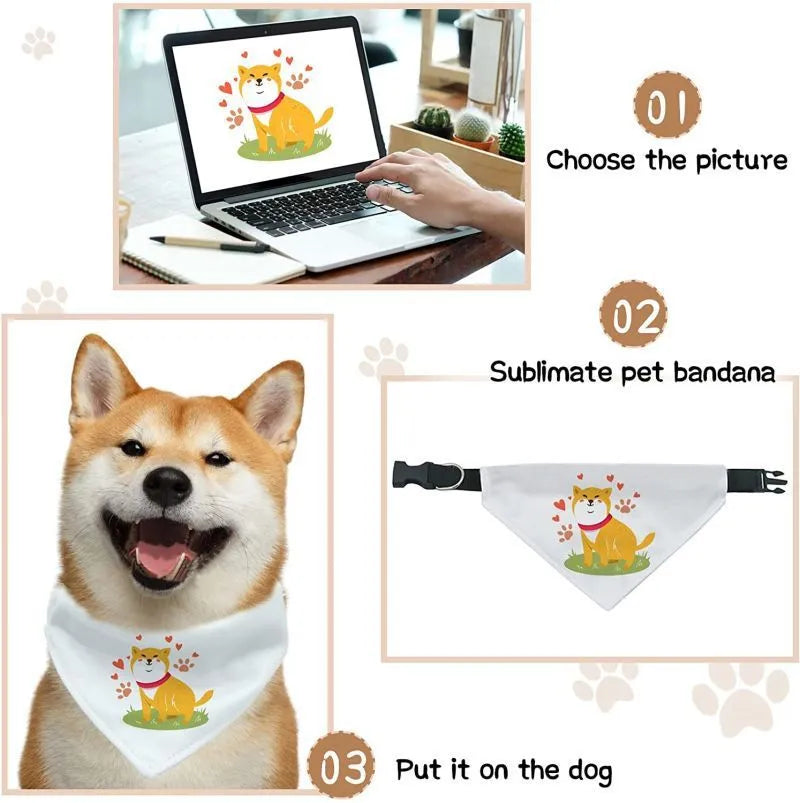 Blank white polyester dog scarf for thermal transfer personalisation in four sizes
