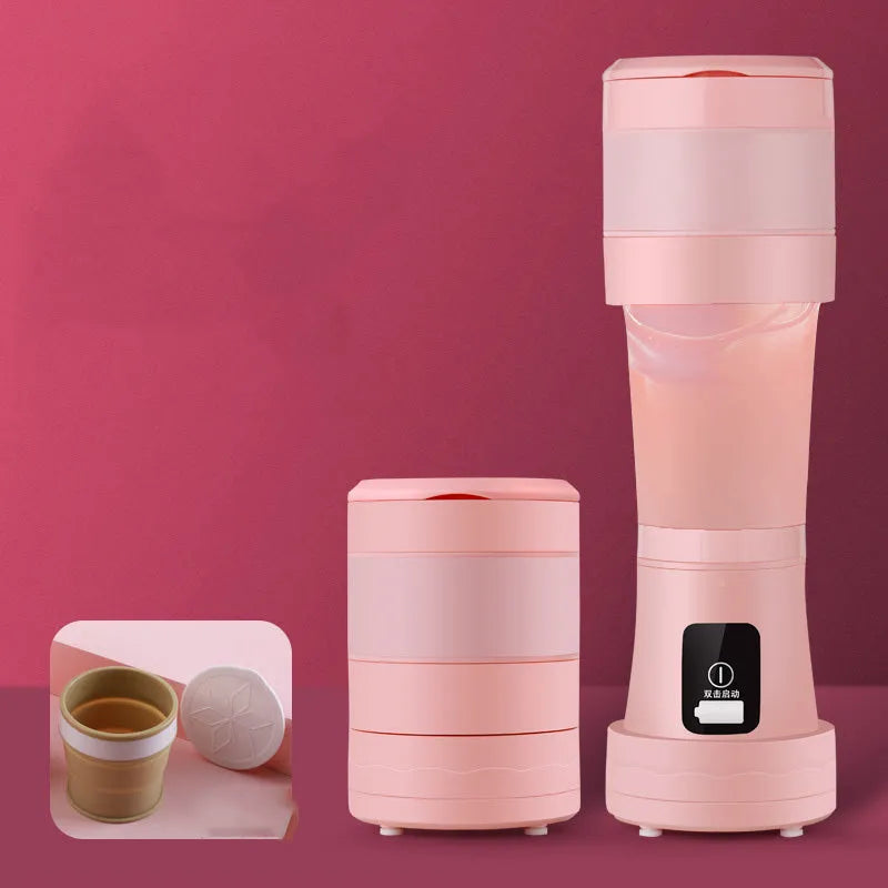 Blue portable blender with six stainless steel blades, USB charging port, and 450ml silicone cup