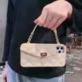 Silicone iPhone back cover case with attached pearl chain lanyard in beige colour