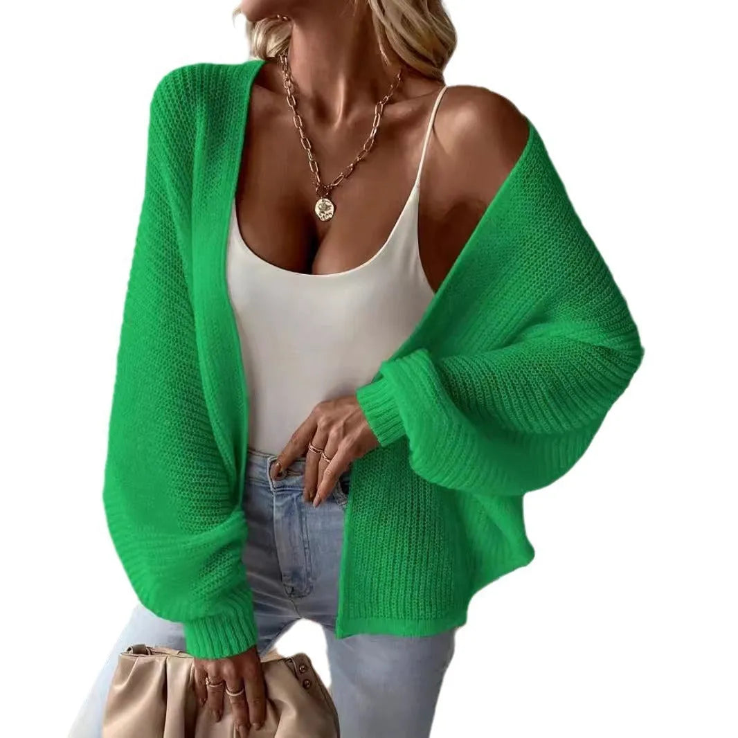 Women's batwing sleeve cardigan in solid colour with loose fit