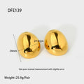 Geometric stainless steel ear studs with electroplated 18K gold finish and glazed surface in colour DFE139