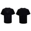 Men's black V-neck loose fit t-shirt with short sleeves and tassel detail