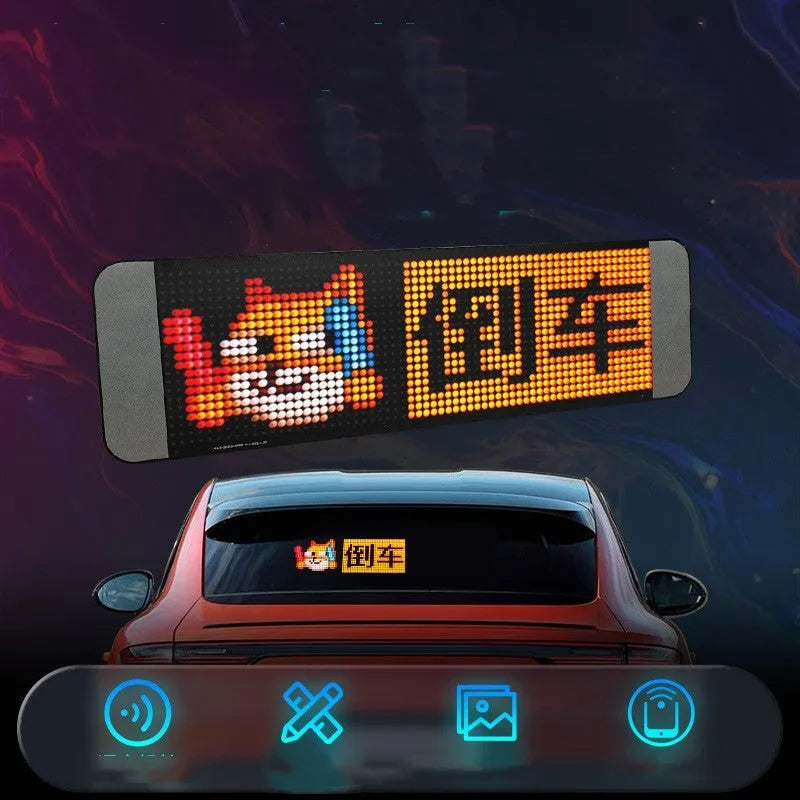 Full-colour LED matrix display module with remote control, showing a sample graphic on its 20x64 pixel screen