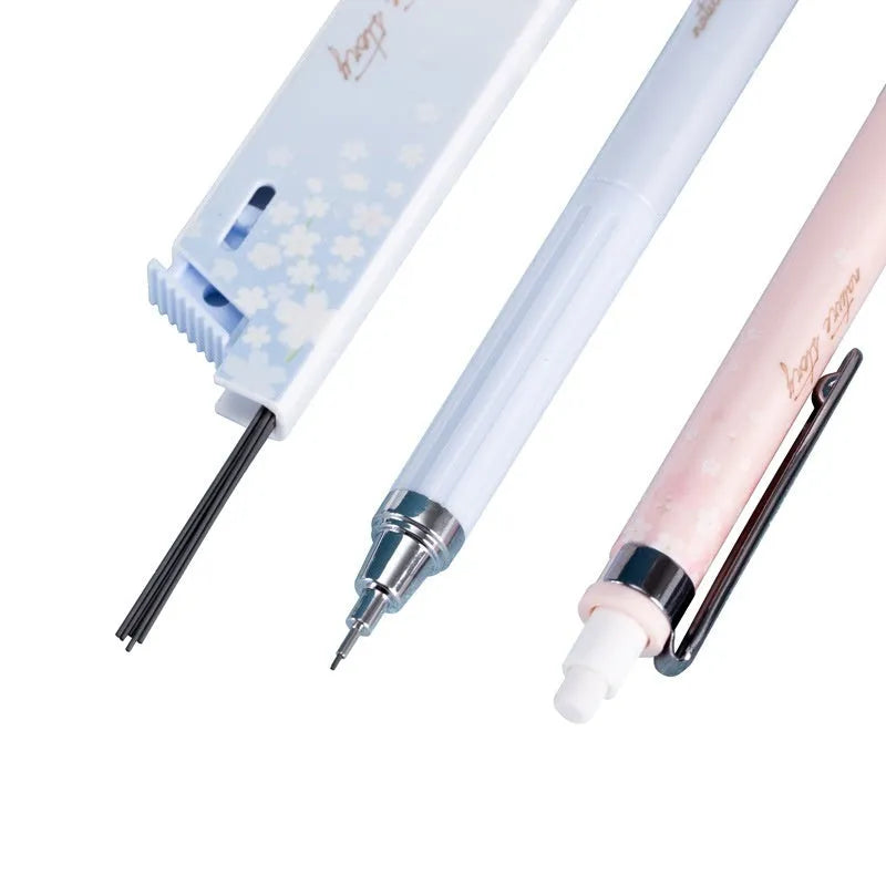 Mixed colour Sakura design propelling pencil set with three pens and three boxes of 0.5mm HB lead refills.