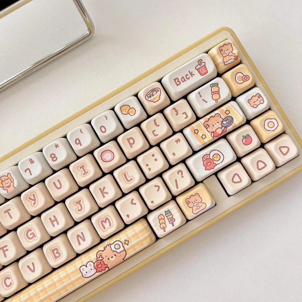 Rabbit Bear Restaurant themed mechanical keyboard keycaps in EOA height profile with thermal sublimation printing