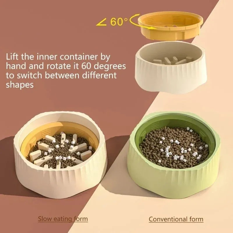 Detachable slow feeder pet bowl in blue, green, pink or white colour options