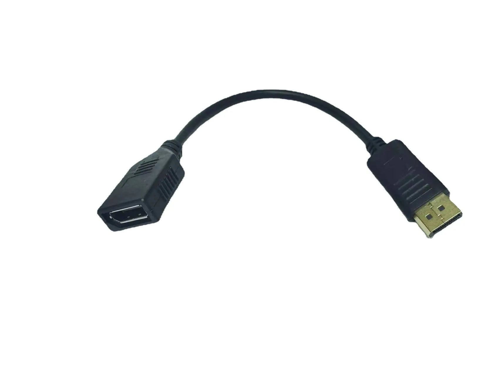 Black DisplayPort DP male to female extension cable with rotating connector, approximately 10cm long