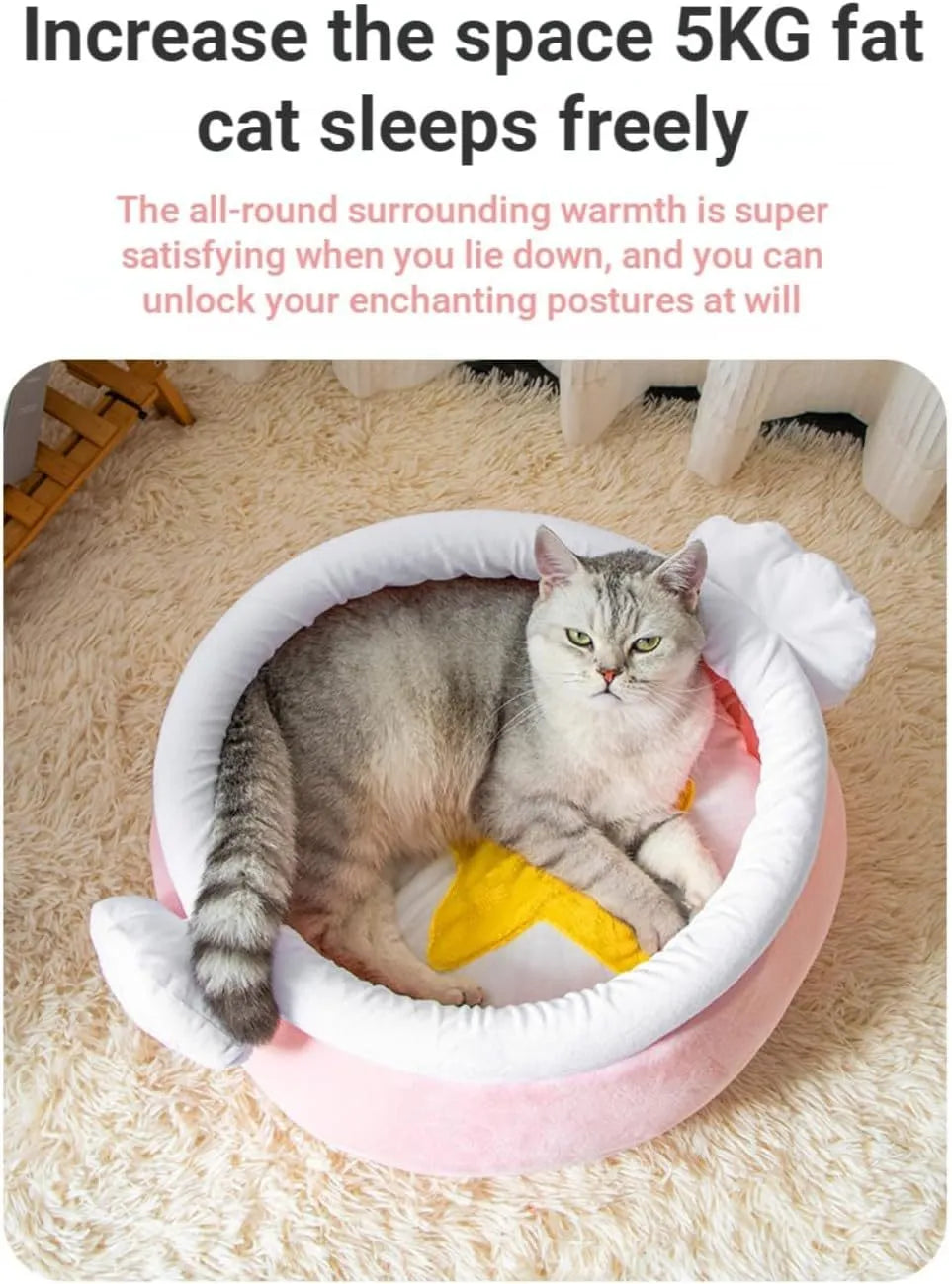 Pink honey pot shaped cat sofa bed with decorative wands and removable cushion