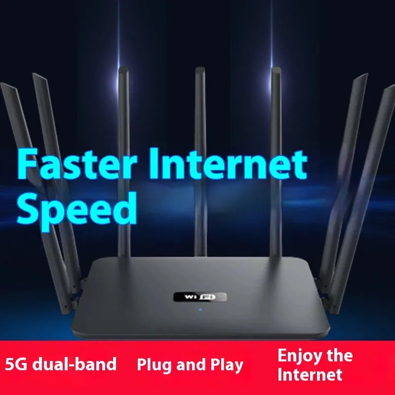 Black and white dual-band 5G router with multiple antennas for whole-home WiFi coverage