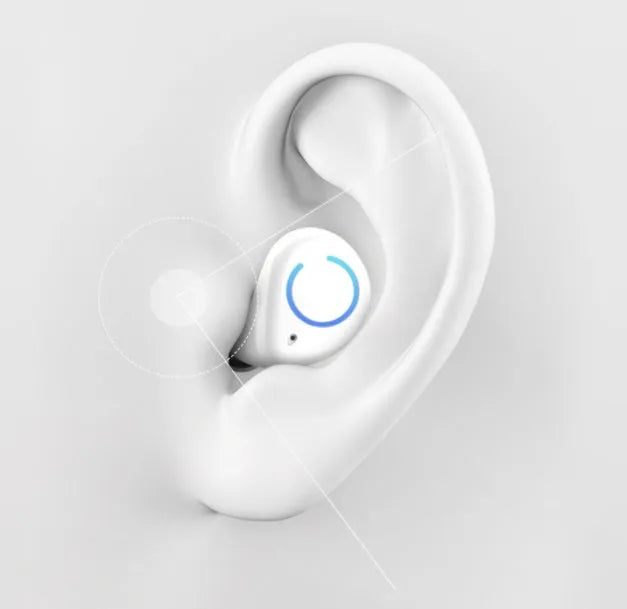 Black and white M18 true wireless Bluetooth in-ear headset with charging case.
